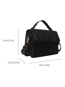 Lightweight,Business Casual Mini Geometric Embossed Chain Decor Flap Square Bag For Teen Girls Women College Students,Rookies & White-collar Workers Perfect for Office,College,Work ,Business,Commute,Outdoors, Travel, Outings - Black - View 8