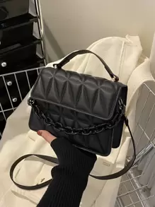 Mini Chain Decor Quilted Flap Square Bag , Small Bags - Black - View 4