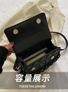 Mini Chain Decor Quilted Flap Square Bag , Small Bags - Black - View 6