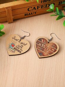 Slogan Graphic Heart Drop Earrings - Yellow - View 2