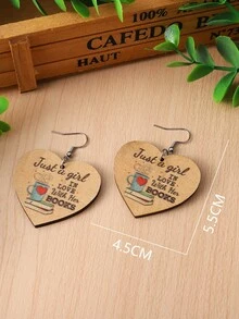 Slogan Graphic Heart Drop Earrings - Yellow - View 3