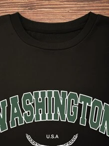 SHEIN EZwear Plus Letter Graphic Thermal Lined Sweatshirt - Black - View 4