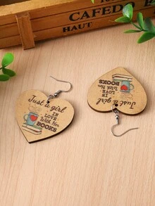 Slogan Graphic Heart Drop Earrings - Yellow - View 4