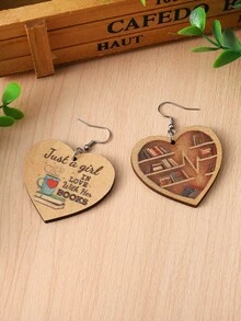 Slogan Graphic Heart Drop Earrings - Yellow - View 5
