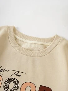SHEIN EZwear Plus Slogan Graphic Thermal Lined Sweatshirt - Khaki - View 4