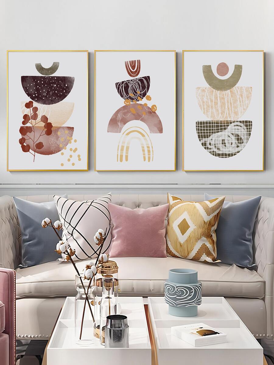 3pcs Abstract Geometric Pattern Unframed Painting - Multicolor - View 1