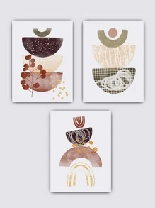 3pcs Abstract Geometric Pattern Unframed Painting - Multicolor - View 3