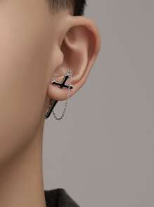 Hombres Arete decoración cruzada - Negro - Ver 1