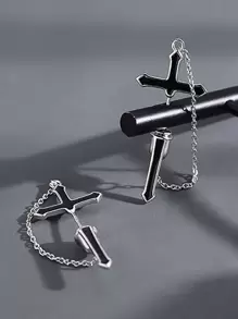 Hombres Arete decoración cruzada - Negro - Ver 2