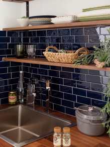 1 nhãn dán nhà bếp thiết kế gạch men - Màu xanh hải quân - Xem 1