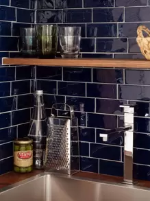 1 nhãn dán nhà bếp thiết kế gạch men - Màu xanh hải quân - Xem 5