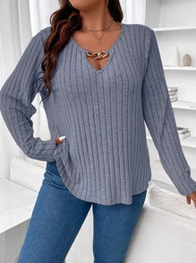 SHEIN Clasi T-Shirt mit Kette Detail, Schlüsselloch Kragen