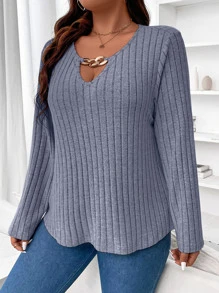 SHEIN Clasi T-Shirt mit Kette Detail, Schlüsselloch Kragen