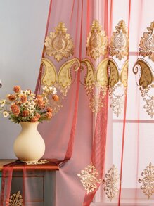 Cuộn rèm thêu đơn bảng điều khiển - Màu Đỏ Sâu - Xem 2