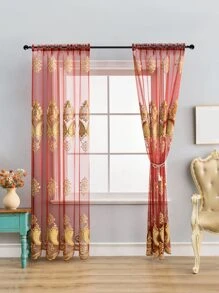 Cuộn rèm thêu đơn bảng điều khiển - Màu Đỏ Sâu - Xem 3