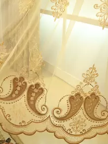 花磚圖案刺繡單片透視窗簾 - 黃色 - 查看 4