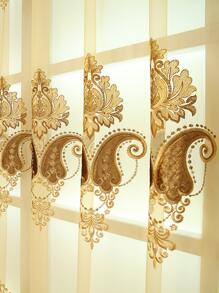 花磚圖案刺繡單片透視窗簾 - 黃色 - 查看 5