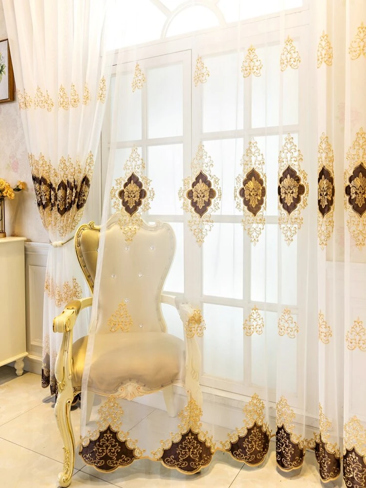 Tenda A Pannello Indian Selections Sari, 100x213 Cm, Bianco Con Passamaneria Dorata, Tessuto Poliestere, Venduta Singolarmente - 2
