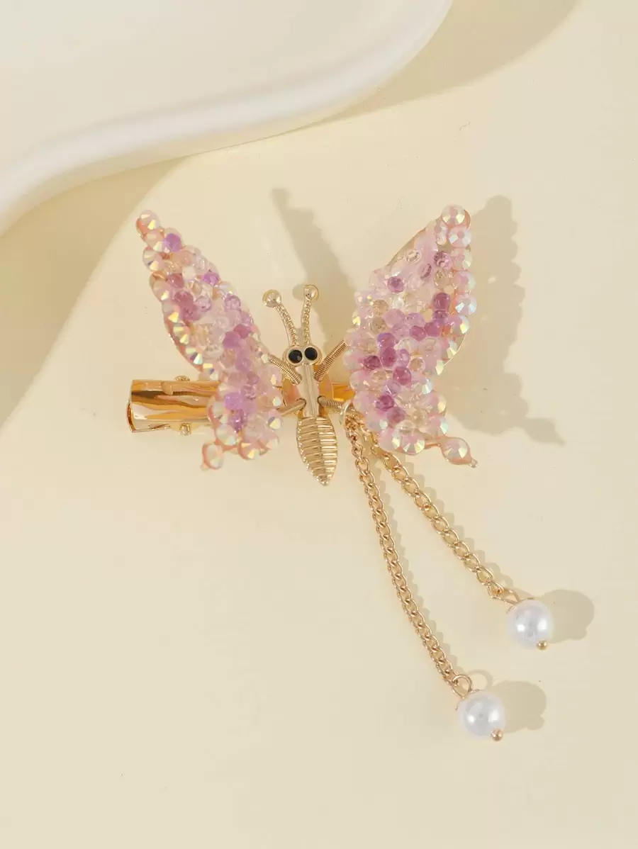 Rhinestone Butterfly Decor Alligator Hair Clip - Mauve Purple - View 1