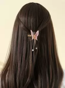 Rhinestone Butterfly Decor Alligator Hair Clip - Mauve Purple - View 2