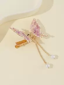 Rhinestone Butterfly Decor Alligator Hair Clip - Mauve Purple - View 3