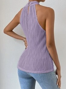 SHEIN Privé 前交叉掛脖上衣 - 淡紫色 - 查看 2