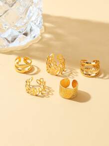 5 pcs Metal Summer Women's Leaf Ear Clip Set - Yellow Gold - View 2