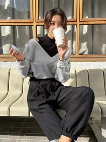 DAZY 2 In 1 Drop Shoulder Sweatshirt - Grey - View 4