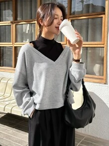 DAZY 2 In 1 Drop Shoulder Sweatshirt - Grey - View 6