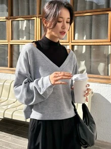 DAZY 2 In 1 Drop Shoulder Sweatshirt - Grey - View 8