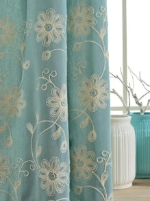 花卉刺繡1片遮光窗簾 - 藍色 - 查看 6