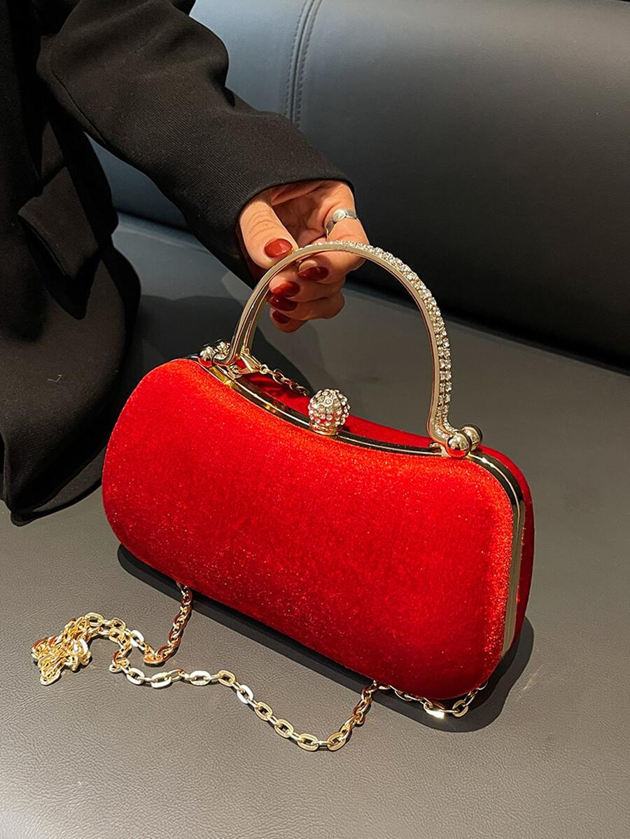 Glitter Bling,Shiny Glamorous,Elegant,Exquisite Mini Rhinestone Decor Chain Box Bag Dinner Bag,Evening Bag For Party Girl,Woman,For Female Perfect For Party,Wedding,Prom,Dinner/Banquet,For Best Gift For Women - Red - View 1