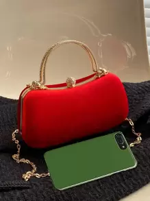 Glitter Bling,Shiny Glamorous,Elegant,Exquisite Mini Rhinestone Decor Chain Box Bag Dinner Bag,Evening Bag For Party Girl,Woman,For Female Perfect For Party,Wedding,Prom,Dinner/Banquet,For Best Gift For Women - Red - View 6