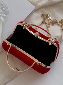 Glitter Bling,Shiny Glamorous,Elegant,Exquisite Mini Rhinestone Decor Chain Box Bag Dinner Bag,Evening Bag For Party Girl,Woman,For Female Perfect For Party,Wedding,Prom,Dinner/Banquet,For Best Gift For Women - Red - View 7