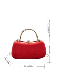 Glitter Bling,Shiny Glamorous,Elegant,Exquisite Mini Rhinestone Decor Chain Box Bag Dinner Bag,Evening Bag For Party Girl,Woman,For Female Perfect For Party,Wedding,Prom,Dinner/Banquet,For Best Gift For Women - Red - View 4
