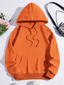 SHEIN EZwear Sculpture & Letter Graphic Drawstring Thermal Lined Hoodie - Orange - View 2