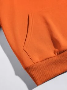 SHEIN EZwear Sculpture & Letter Graphic Drawstring Thermal Lined Hoodie - Orange - View 4