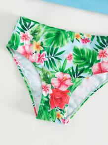 Young Girl Floral Print Ruffle Trim Bikini Set Summer Beach - Multicolor - View 5