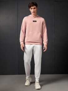 Manfinity 1pc Letter Graphic Kangaroo Pocket Hoodie - Dusty Pink - View 6