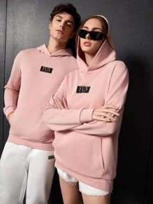 Manfinity 1pc Letter Graphic Kangaroo Pocket Hoodie - Dusty Pink - View 7