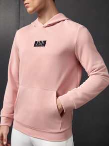 Manfinity 1pc Letter Graphic Kangaroo Pocket Hoodie - Dusty Pink - View 8