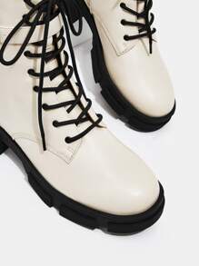 evoluSHEIN Buckle Decor Lace-up Front Combat Boots - Apricot - View 10