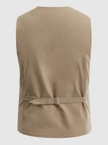 Manfinity Hombres Blazer chaleco de doble botonadura sin camisa - Caqui - Ver 3