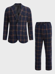GENTILAND Men Plaid Single Breasted Blazer & Trousers Suit Set - Multicolor - View 1