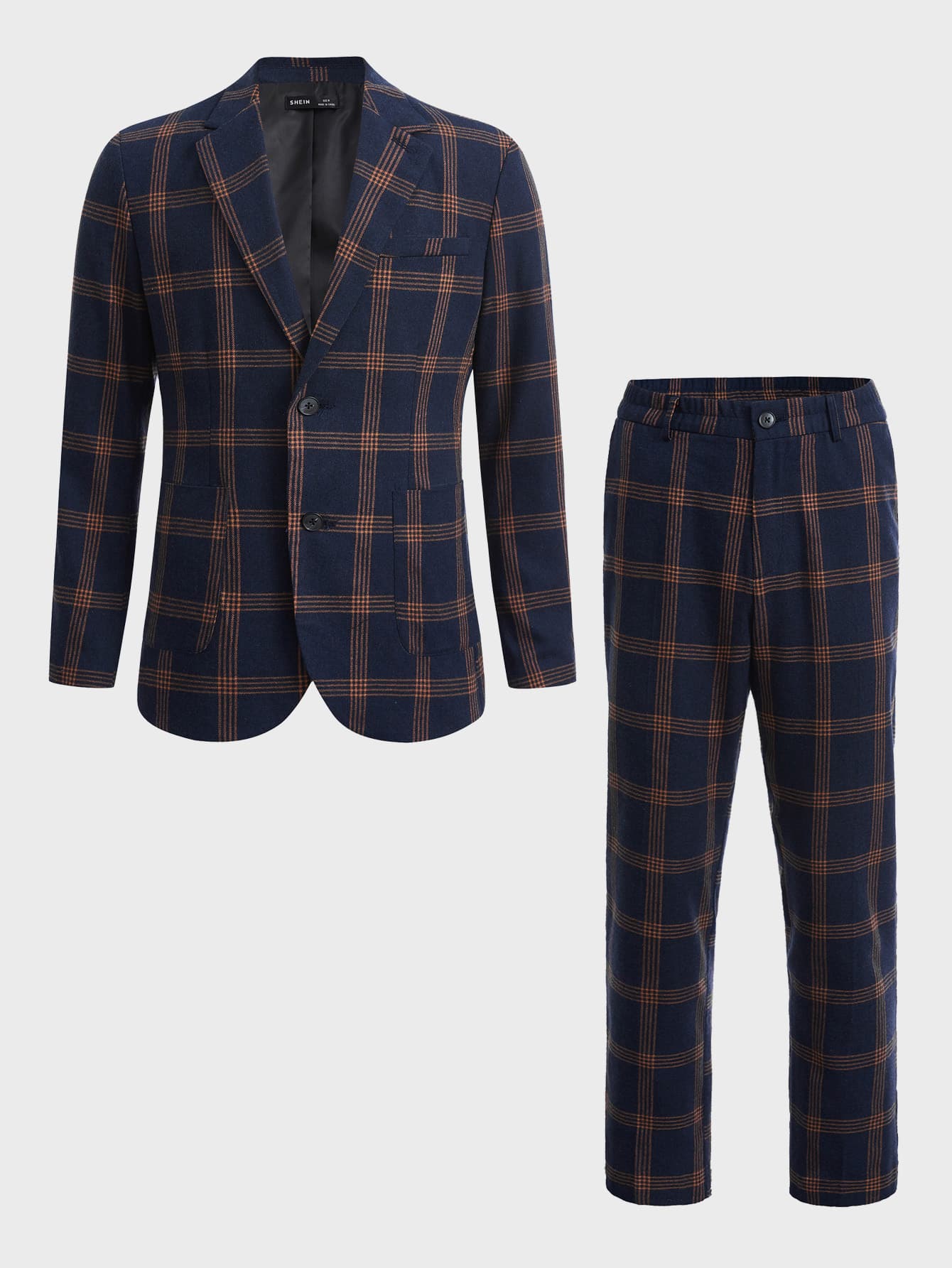 GENTILAND Men Plaid Single Breasted Blazer & Trousers Suit Set - Multicolor - View 1