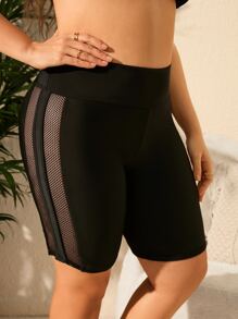 Bottom de bikini con malla en contraste lado - Negro - Ver 3