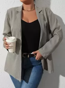 Calvaya Plus Houndstooth Print Lapel Neck Blazer - Multicolor - View 1