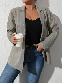 Calvaya Plus Houndstooth Print Lapel Neck Blazer - Multicolor - View 4