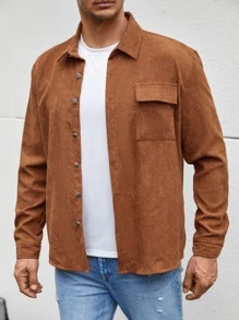 Manfinity Men Plus Flap Pocket Snap Button Up Shirt - Brown - View 1