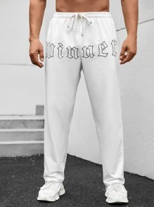 Manfinity Homme Men Plus Letter Graphic Drawstring Waist Pants - White - View 4